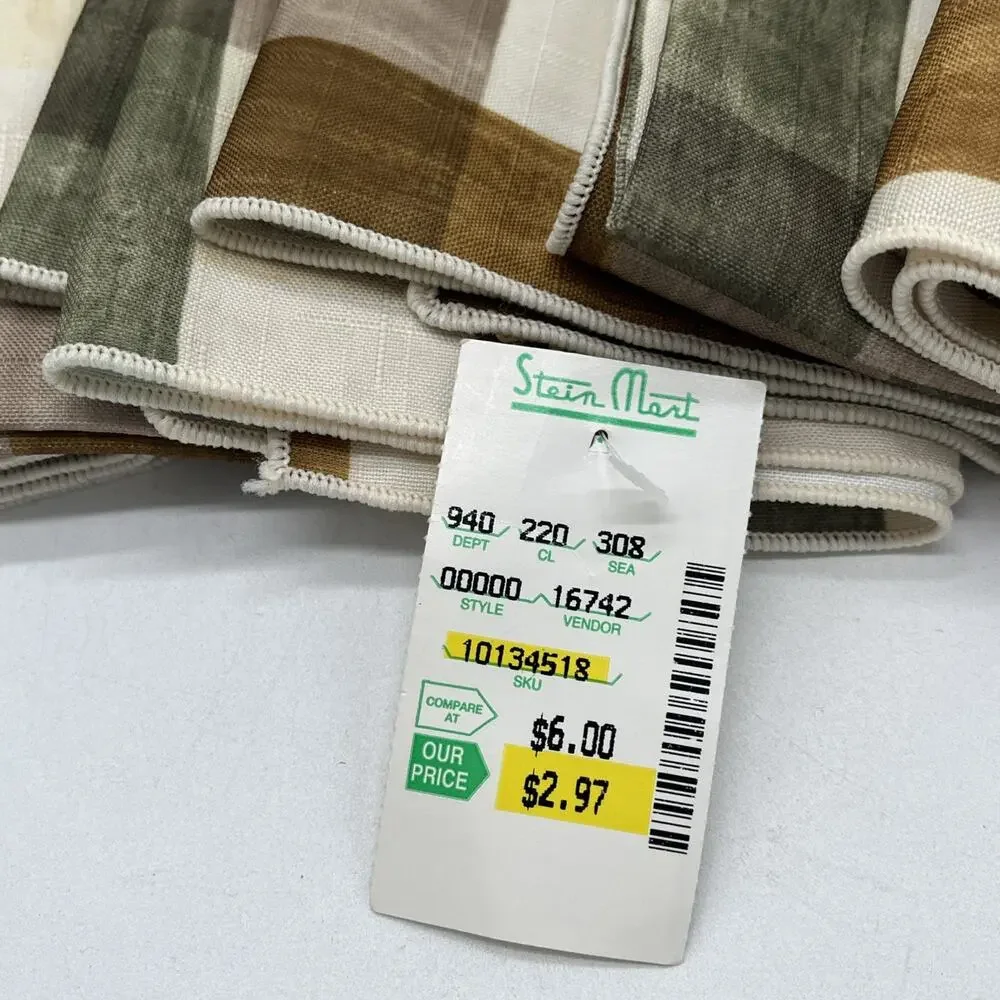 Vintage Set Of 6 Home Wear Plaid Cloth Napkins Ivory Polyester Green Brown 18x18